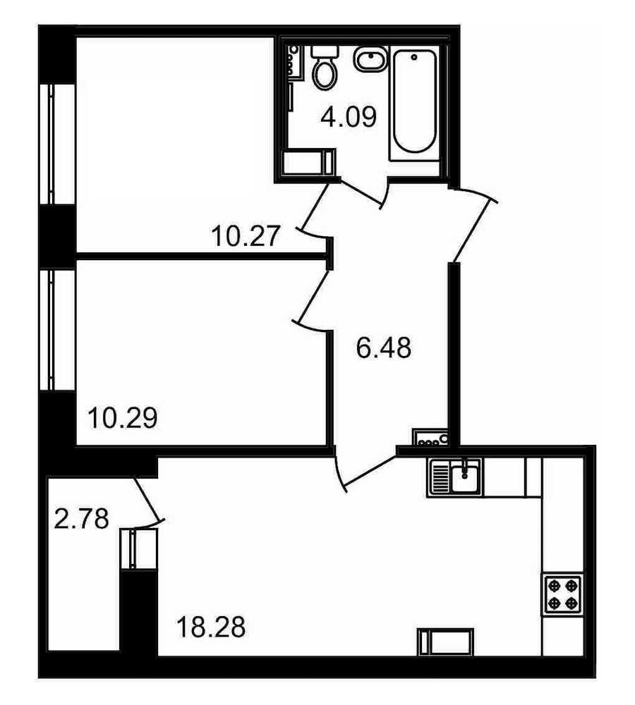 Двухкомнатная квартира в : площадь 52.19 м2 , этаж: 15 – купить в Санкт-Петербурге