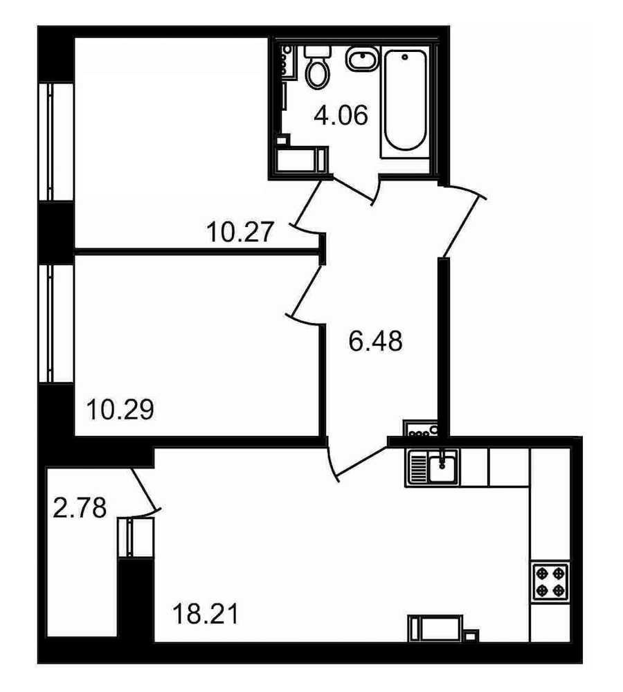 Двухкомнатная квартира в : площадь 52.09 м2 , этаж: 16 – купить в Санкт-Петербурге
