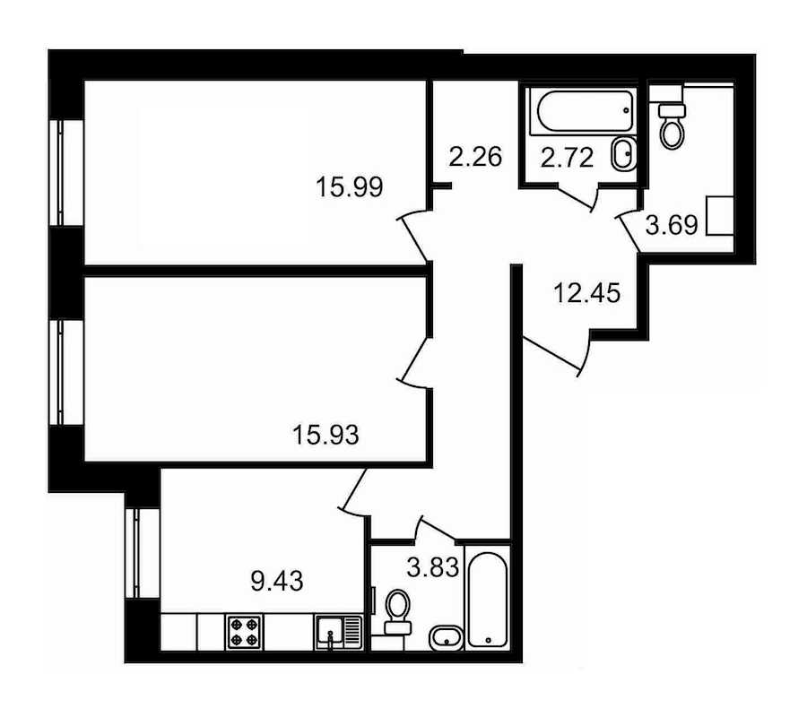 Двухкомнатная квартира в : площадь 66.3 м2 , этаж: 1 – купить в Санкт-Петербурге