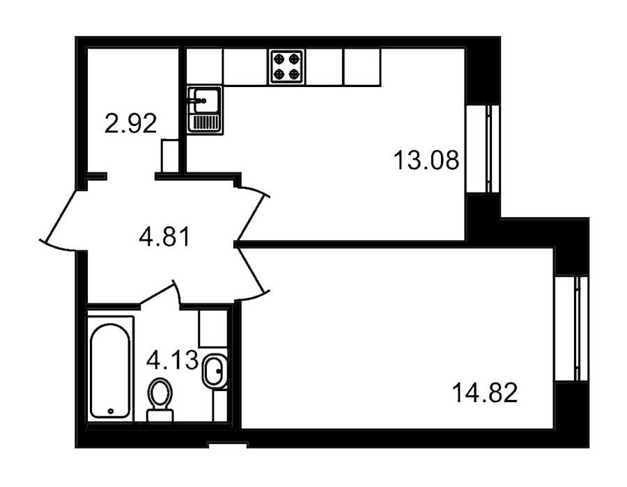 Однокомнатная квартира в : площадь 39.76 м2 , этаж: 1 – купить в Санкт-Петербурге