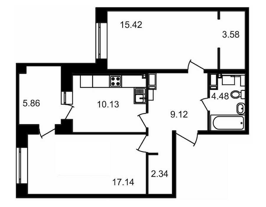 Двухкомнатная квартира в : площадь 68.07 м2 , этаж: 16 – купить в Санкт-Петербурге
