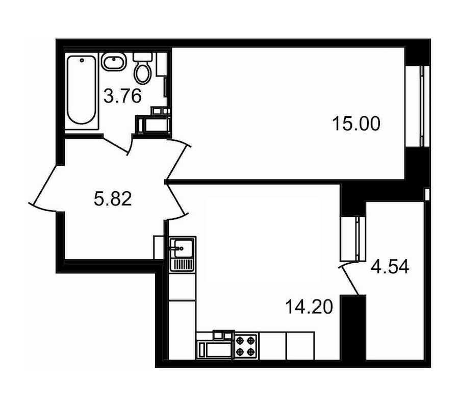 Однокомнатная квартира в : площадь 43.32 м2 , этаж: 17 – купить в Санкт-Петербурге