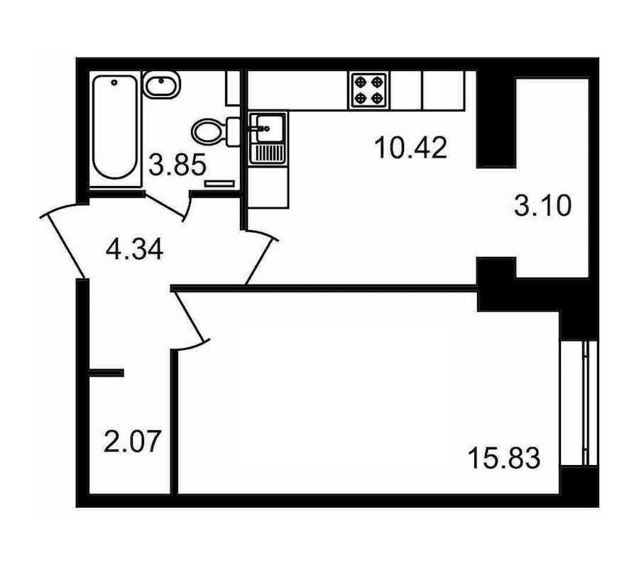 Однокомнатная квартира в : площадь 39.61 м2 , этаж: 16 – купить в Санкт-Петербурге