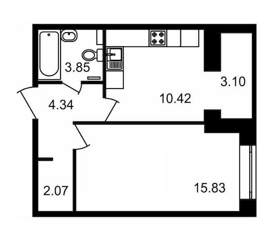 Однокомнатная квартира в : площадь 39.52 м2 , этаж: 3 – купить в Санкт-Петербурге