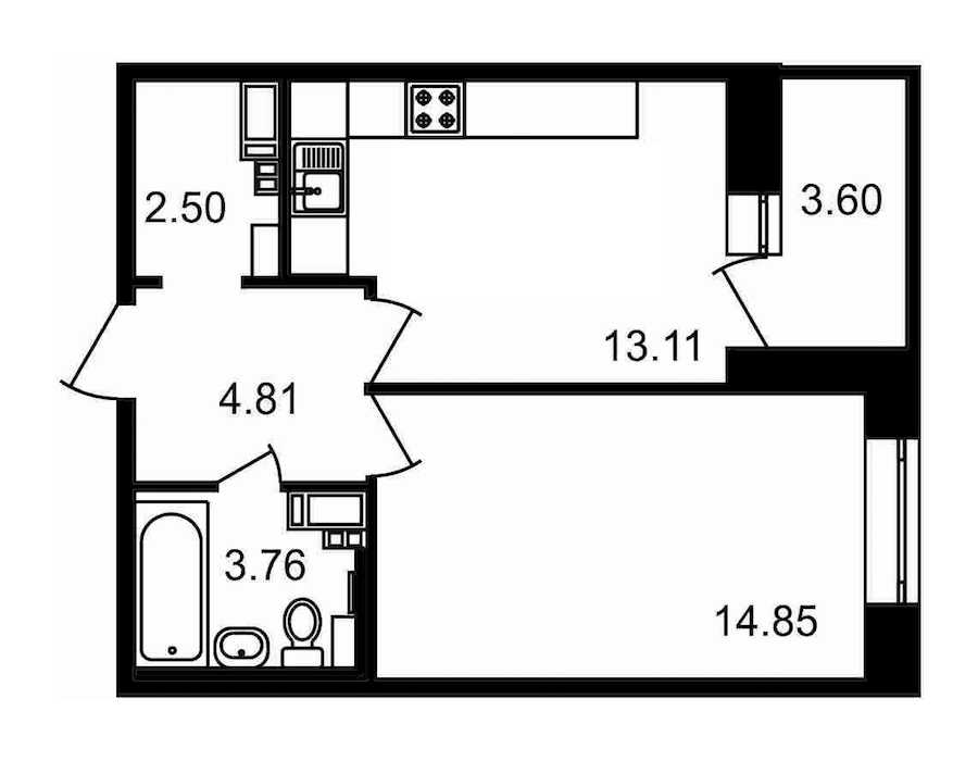 Однокомнатная квартира в : площадь 42.63 м2 , этаж: 17 – купить в Санкт-Петербурге