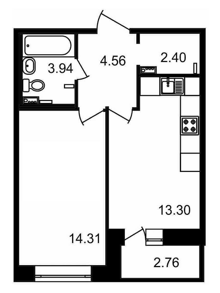 Однокомнатная квартира в : площадь 41.27 м2 , этаж: 2 – купить в Санкт-Петербурге