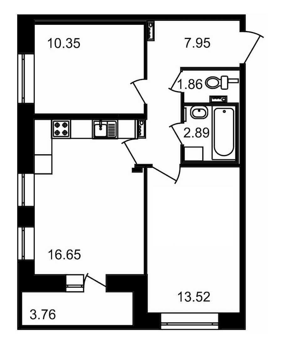 Двухкомнатная квартира в : площадь 56.98 м2 , этаж: 2 – купить в Санкт-Петербурге
