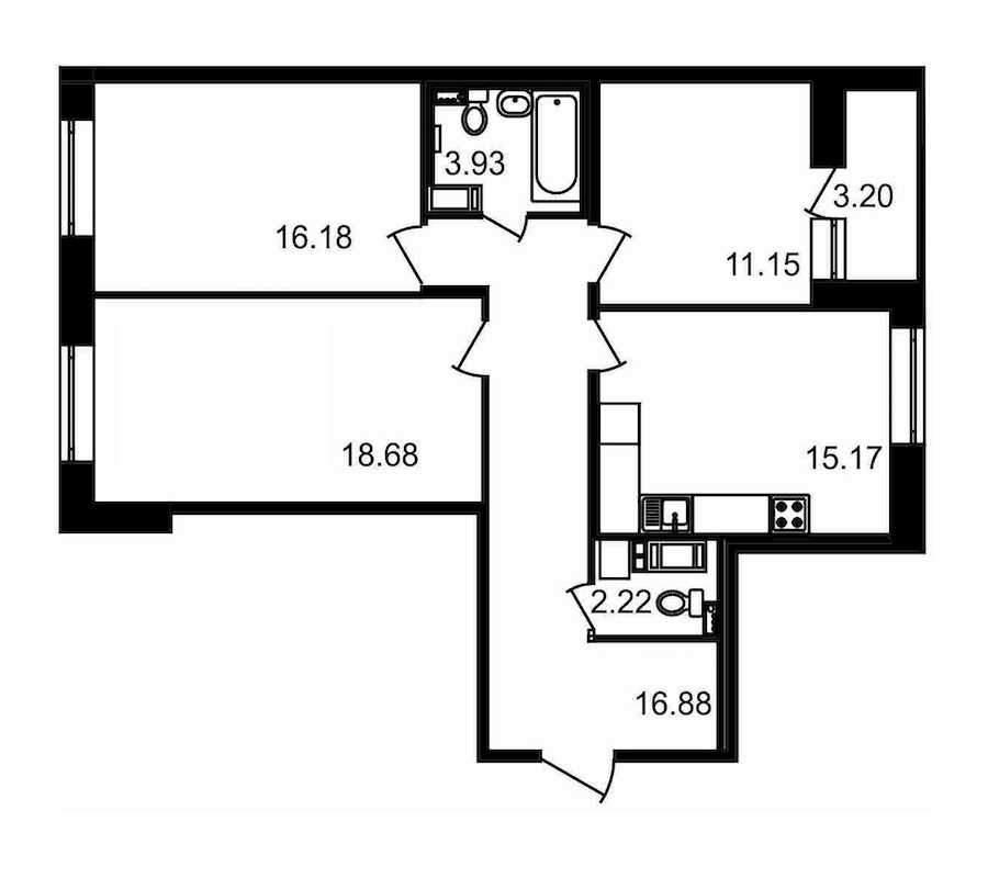 Трехкомнатная квартира в : площадь 87.41 м2 , этаж: 15 – купить в Санкт-Петербурге