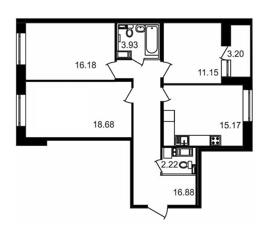 Трехкомнатная квартира в : площадь 87.3 м2 , этаж: 16 – купить в Санкт-Петербурге