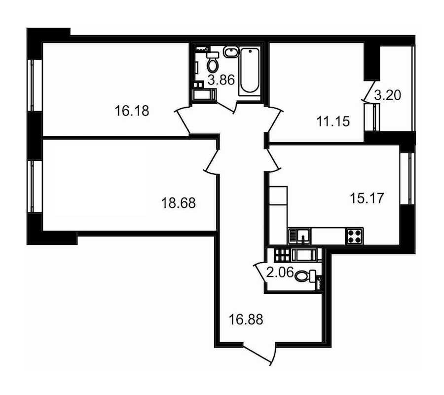 Трехкомнатная квартира в : площадь 87.18 м2 , этаж: 17 – купить в Санкт-Петербурге