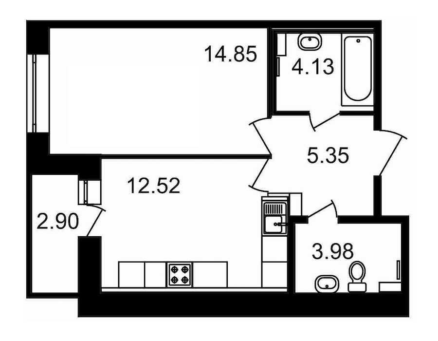 Однокомнатная квартира в : площадь 43.79 м2 , этаж: 2 – купить в Санкт-Петербурге