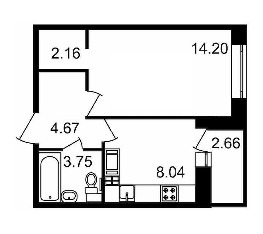 Однокомнатная квартира в : площадь 35.48 м2 , этаж: 16 – купить в Санкт-Петербурге