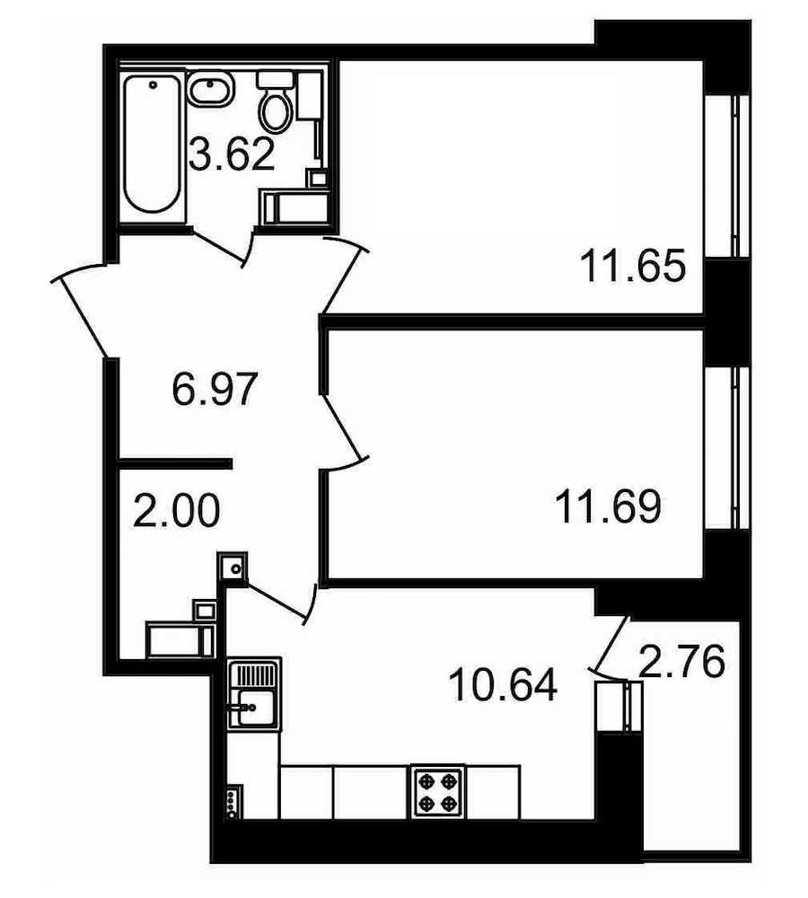 Двухкомнатная квартира в : площадь 49.33 м2 , этаж: 16 – купить в Санкт-Петербурге