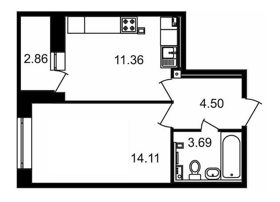 Однокомнатная квартира в : площадь 36.52 м2 , этаж: 16 – купить в Санкт-Петербурге