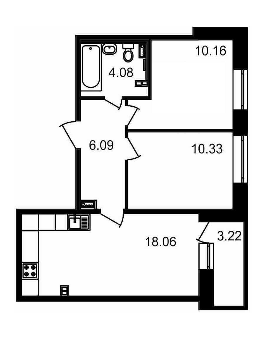 Двухкомнатная квартира в : площадь 51.94 м2 , этаж: 17 – купить в Санкт-Петербурге