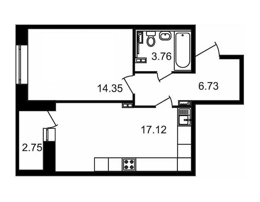 Однокомнатная квартира в : площадь 44.71 м2 , этаж: 17 – купить в Санкт-Петербурге