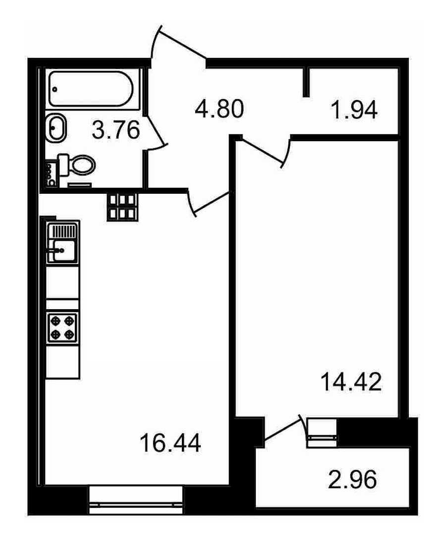 Однокомнатная квартира в : площадь 44.32 м2 , этаж: 17 – купить в Санкт-Петербурге