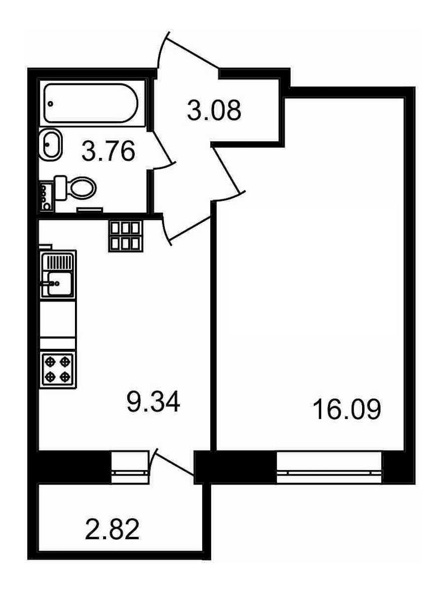 Однокомнатная квартира в : площадь 35.09 м2 , этаж: 17 – купить в Санкт-Петербурге