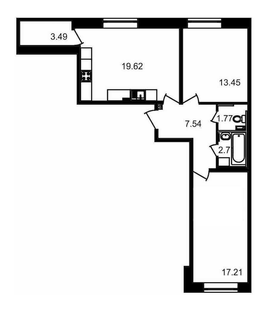 Двухкомнатная квартира в : площадь 65.79 м2 , этаж: 2 – купить в Санкт-Петербурге