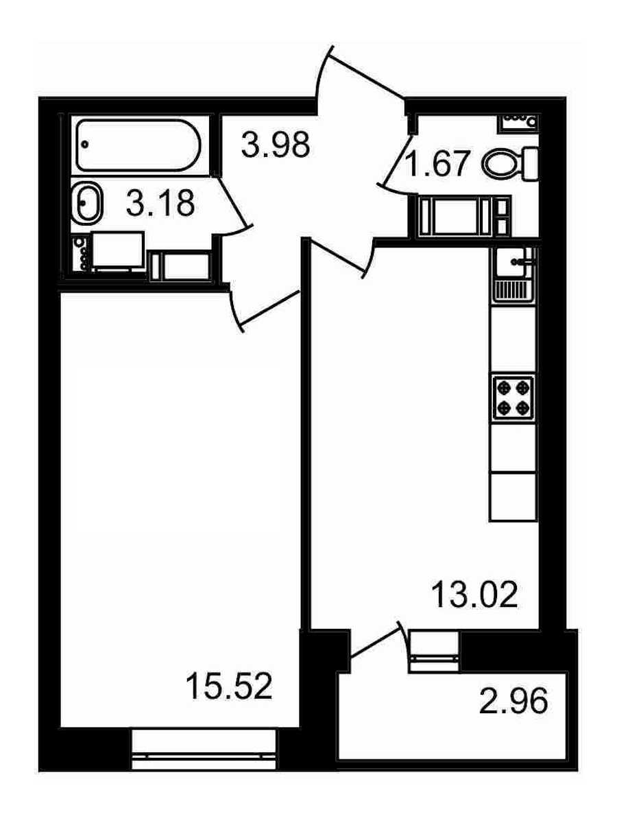 Однокомнатная квартира в : площадь 40.33 м2 , этаж: 15 – купить в Санкт-Петербурге
