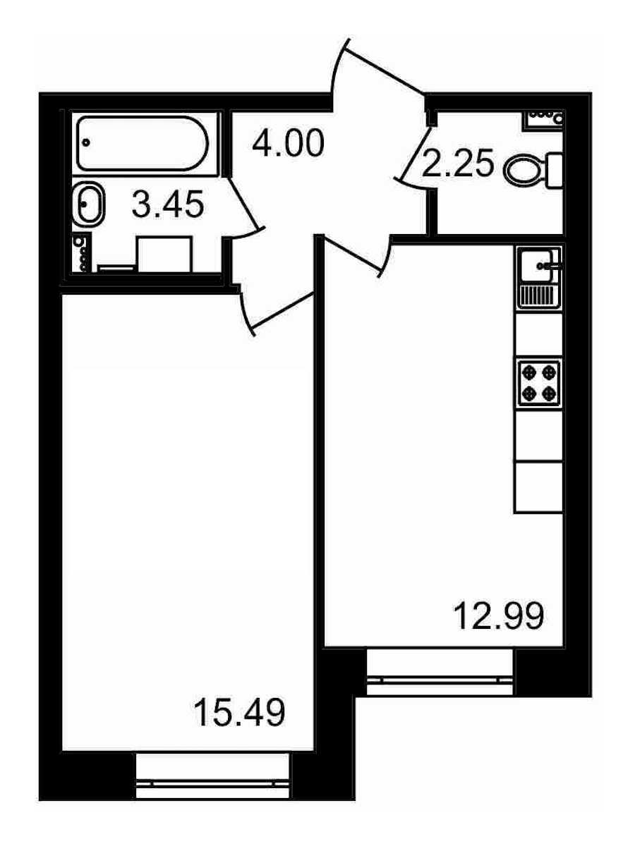 Однокомнатная квартира в : площадь 38.18 м2 , этаж: 1 – купить в Санкт-Петербурге
