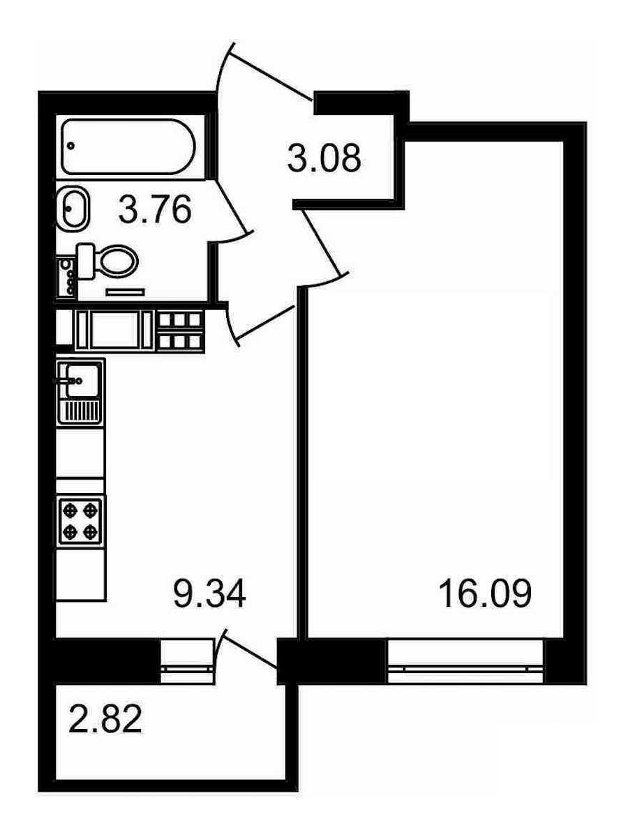 Однокомнатная квартира в : площадь 35.09 м2 , этаж: 17 – купить в Санкт-Петербурге