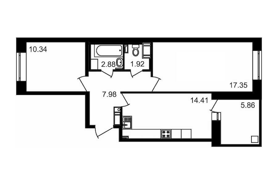 Двухкомнатная квартира в : площадь 60.74 м2 , этаж: 15 – купить в Санкт-Петербурге