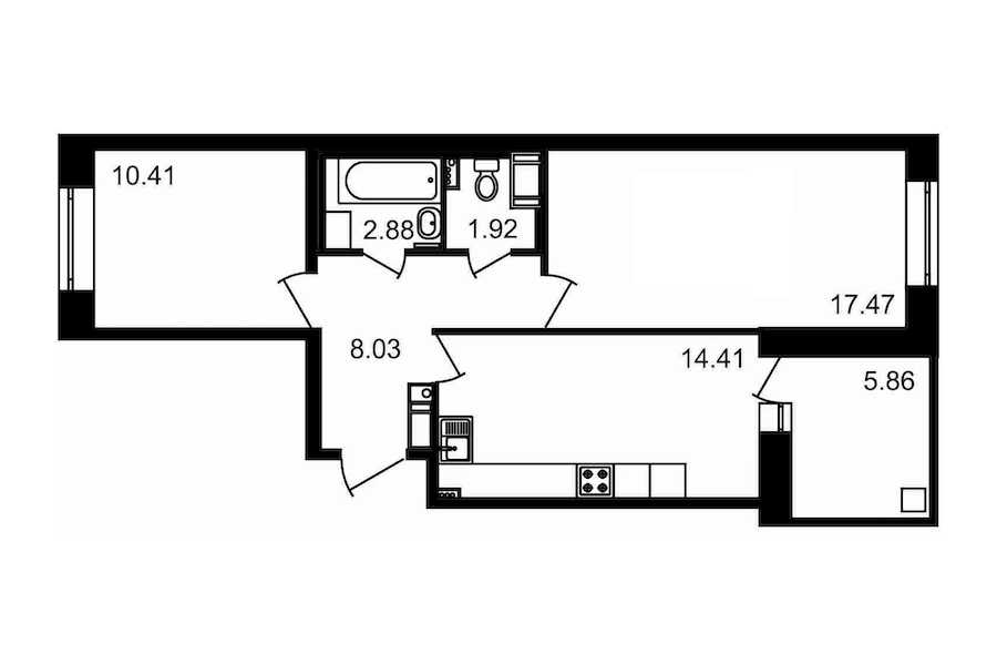 Двухкомнатная квартира в : площадь 60.98 м2 , этаж: 17 – купить в Санкт-Петербурге