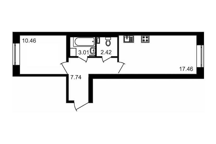 Однокомнатная квартира в : площадь 41.09 м2 , этаж: 1 – купить в Санкт-Петербурге