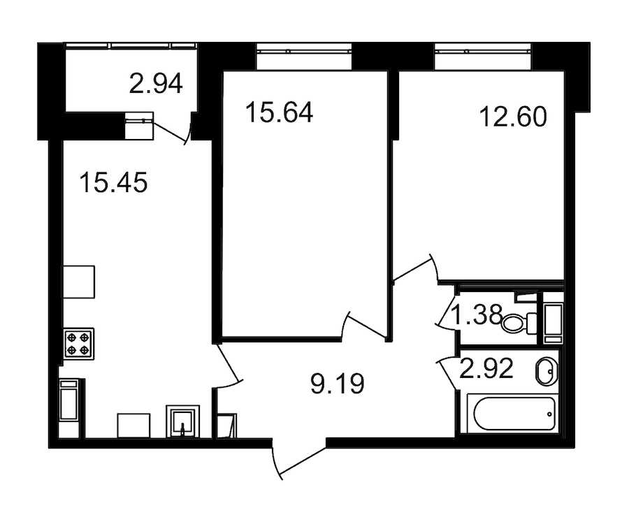 Двухкомнатная квартира в : площадь 60.12 м2 , этаж: 13 – купить в Санкт-Петербурге