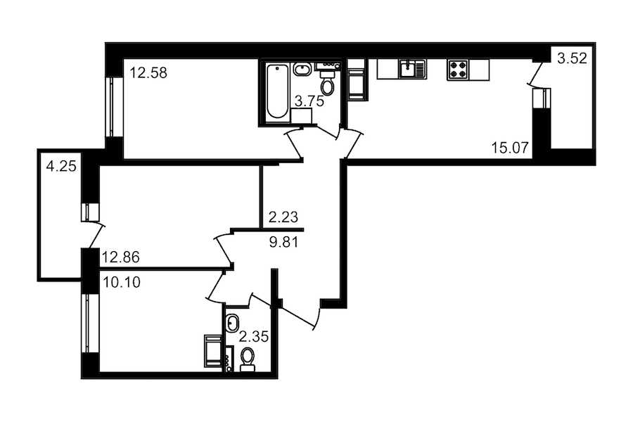 Трехкомнатная квартира в : площадь 76.52 м2 , этаж: 2 – купить в Санкт-Петербурге
