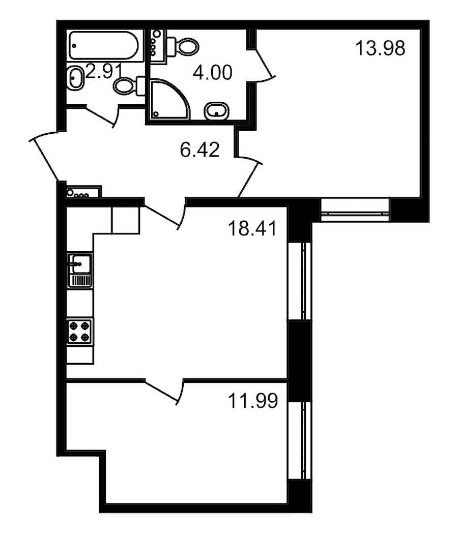 Двухкомнатная квартира в : площадь 57.71 м2 , этаж: 1 – купить в Санкт-Петербурге