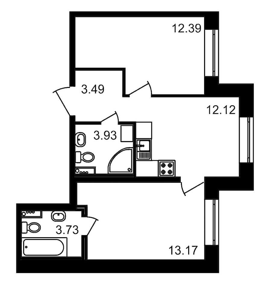 Двухкомнатная квартира в : площадь 48.83 м2 , этаж: 1 – купить в Санкт-Петербурге