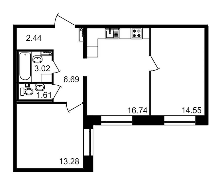 Двухкомнатная квартира в : площадь 58.33 м2 , этаж: 1 – купить в Санкт-Петербурге