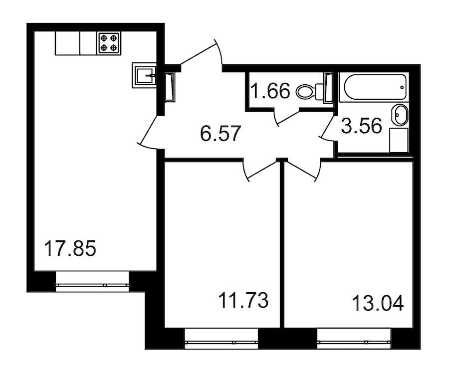 Двухкомнатная квартира в : площадь 54.41 м2 , этаж: 1 – купить в Санкт-Петербурге