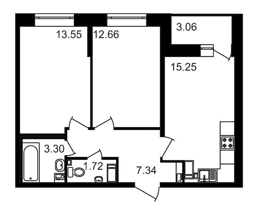 Двухкомнатная квартира в : площадь 56.88 м2 , этаж: 18 – купить в Санкт-Петербурге