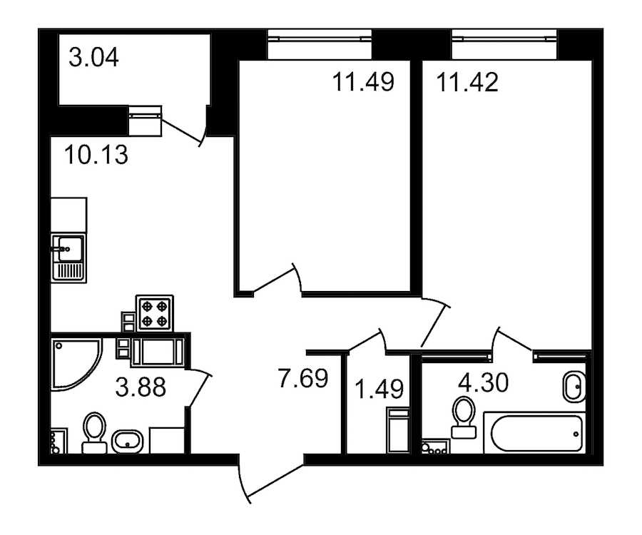 Двухкомнатная квартира в : площадь 56.44 м2 , этаж: 19 – купить в Санкт-Петербурге