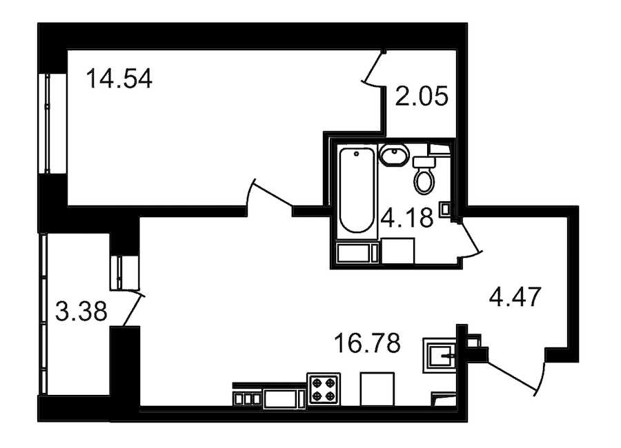 Однокомнатная квартира в : площадь 44.94 м2 , этаж: 20 – купить в Санкт-Петербурге