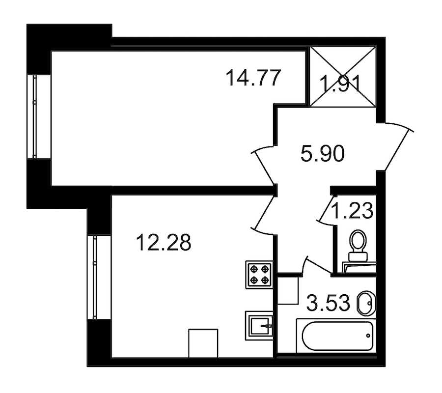 Однокомнатная квартира в : площадь 39.62 м2 , этаж: 1 – купить в Санкт-Петербурге
