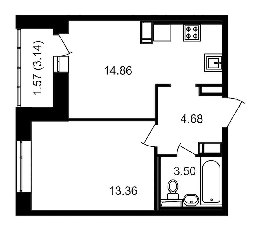 Однокомнатная квартира в : площадь 39.54 м2 , этаж: 18 – купить в Санкт-Петербурге