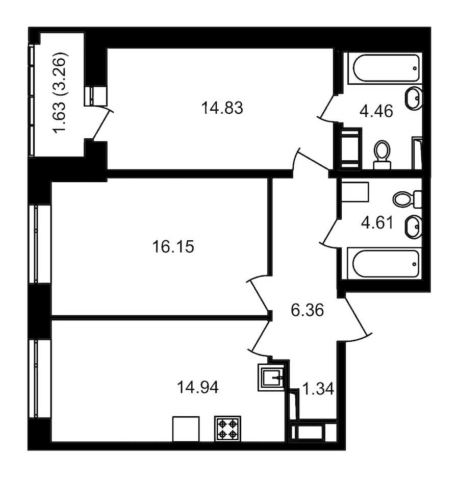 Двухкомнатная квартира в ЦДС: площадь 65.95 м2 , этаж: 16 – купить в Санкт-Петербурге