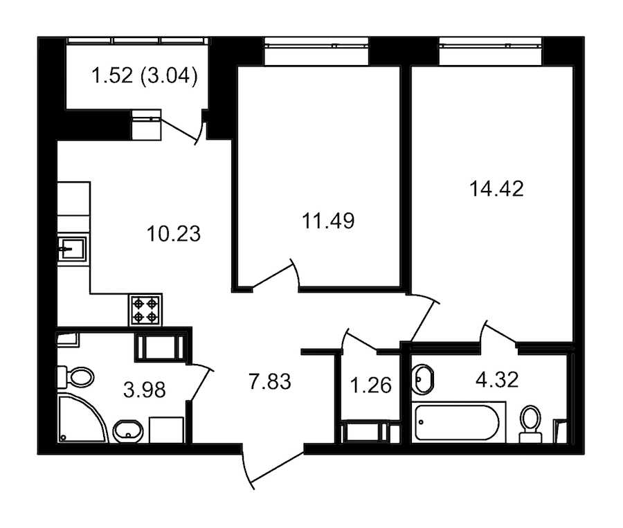 Двухкомнатная квартира в : площадь 56.57 м2 , этаж: 16 – купить в Санкт-Петербурге