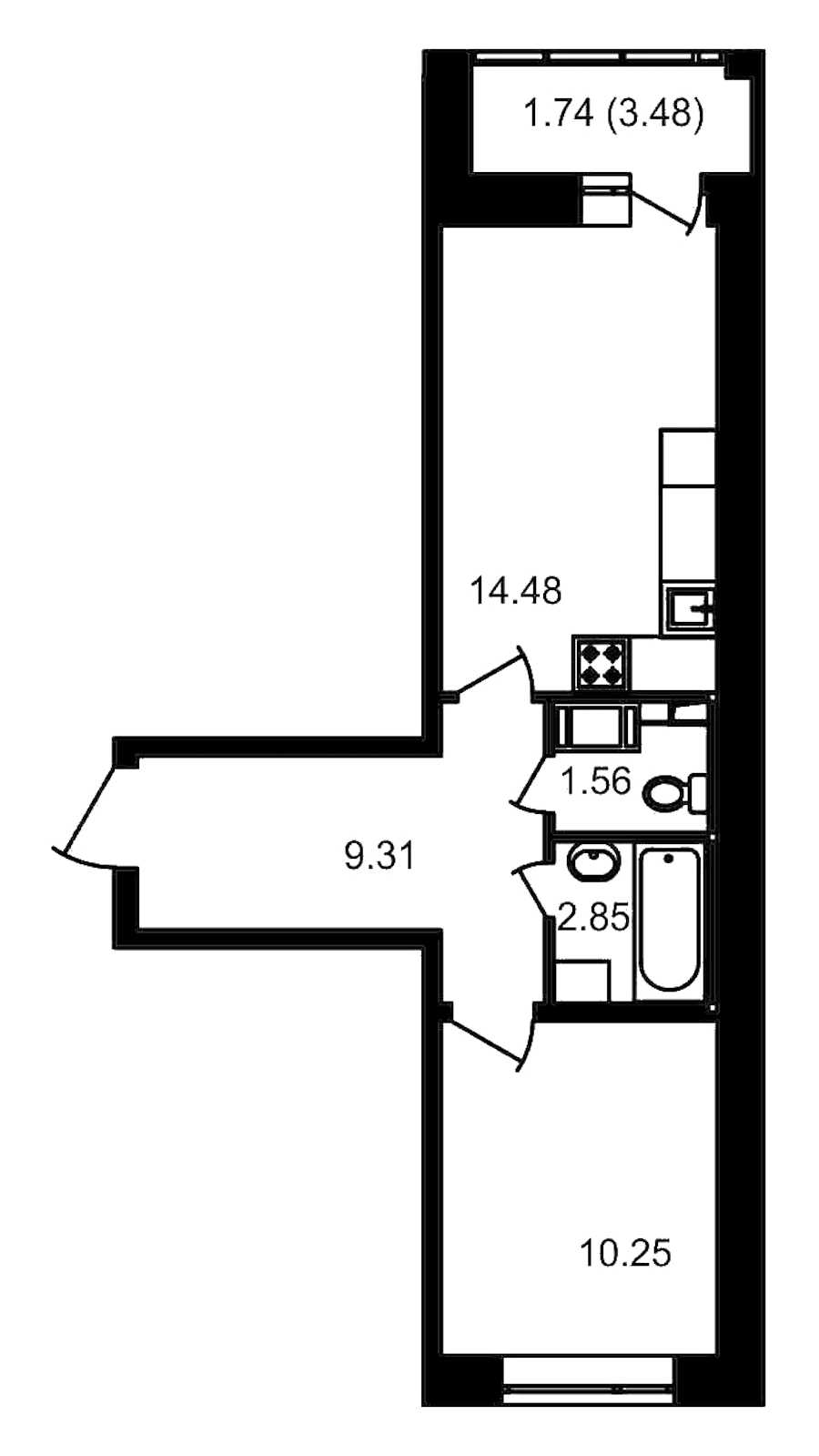 Однокомнатная квартира в : площадь 41.93 м2 , этаж: 14 – купить в Санкт-Петербурге