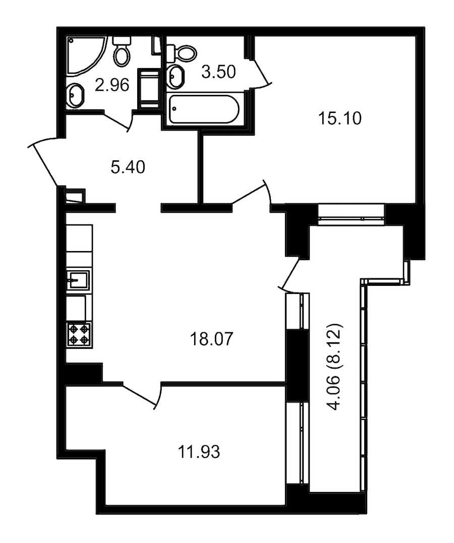 Двухкомнатная квартира в : площадь 65.26 м2 , этаж: 17 – купить в Санкт-Петербурге