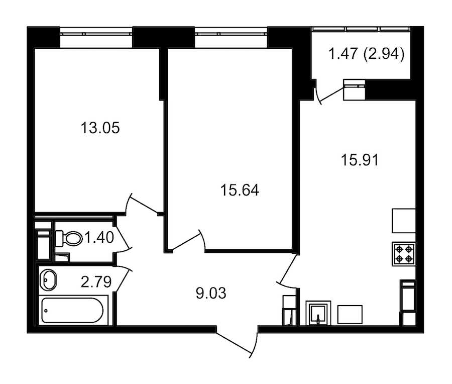 Двухкомнатная квартира в : площадь 60.76 м2 , этаж: 14 – купить в Санкт-Петербурге
