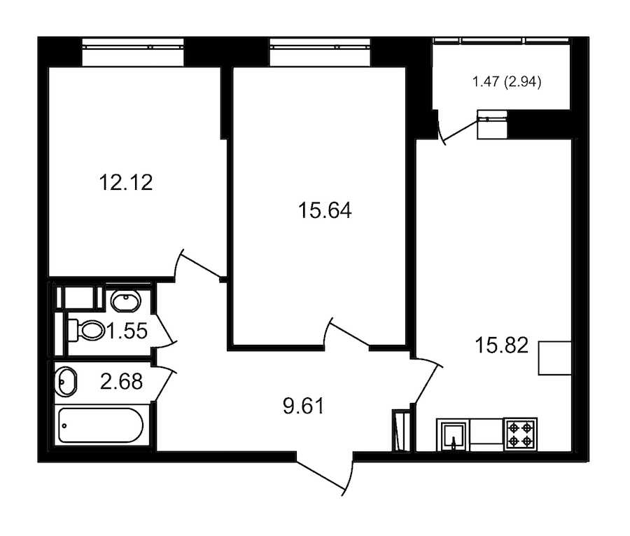 Двухкомнатная квартира в : площадь 60.14 м2 , этаж: 17 – купить в Санкт-Петербурге