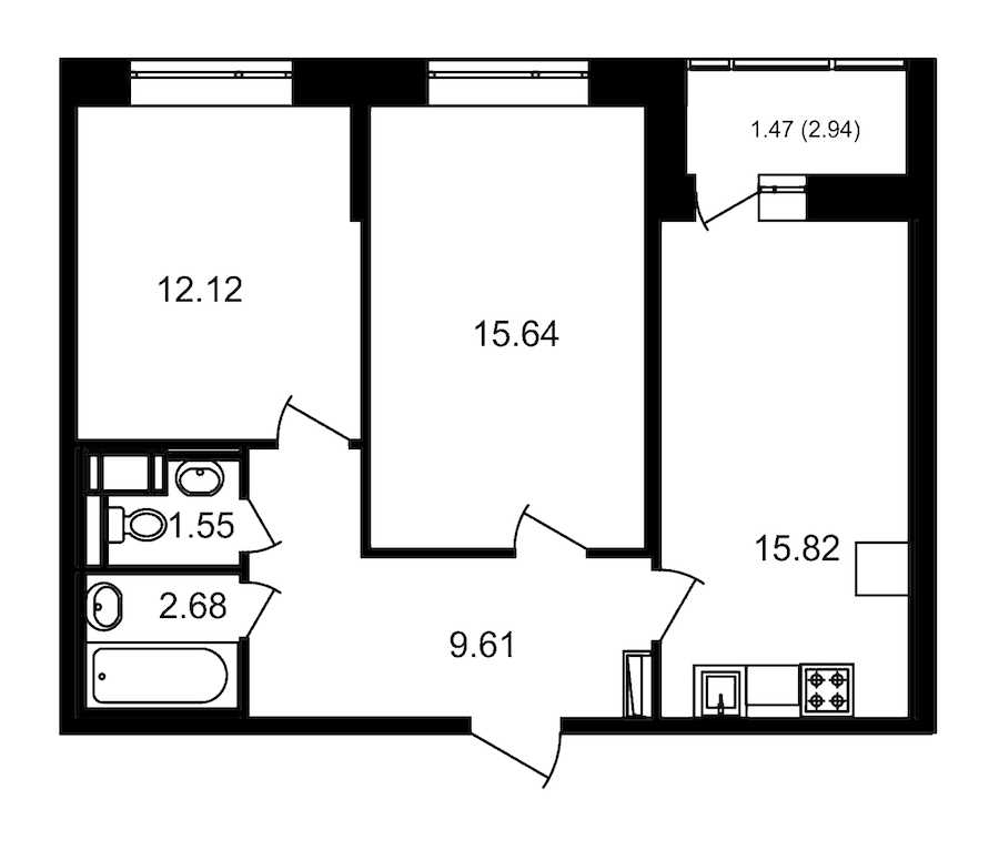 Двухкомнатная квартира в : площадь 60.14 м2 , этаж: 20 – купить в Санкт-Петербурге
