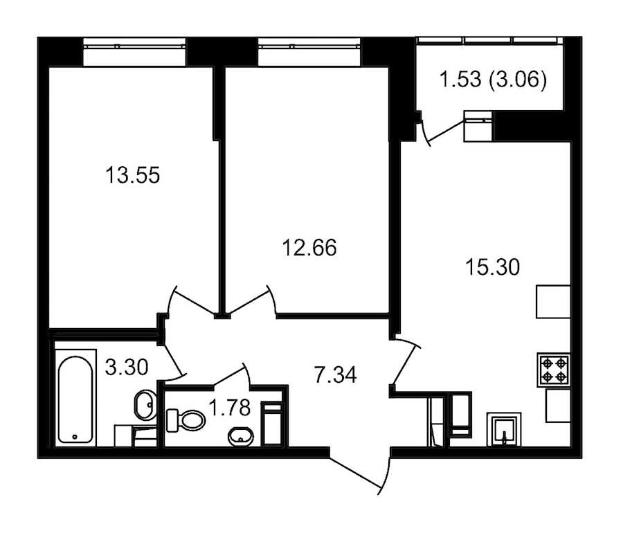 Двухкомнатная квартира в : площадь 56.99 м2 , этаж: 20 – купить в Санкт-Петербурге