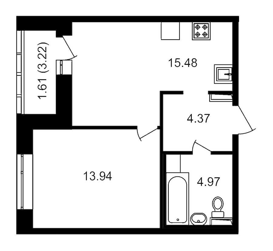 Однокомнатная квартира в : площадь 41.98 м2 , этаж: 1 – купить в Санкт-Петербурге