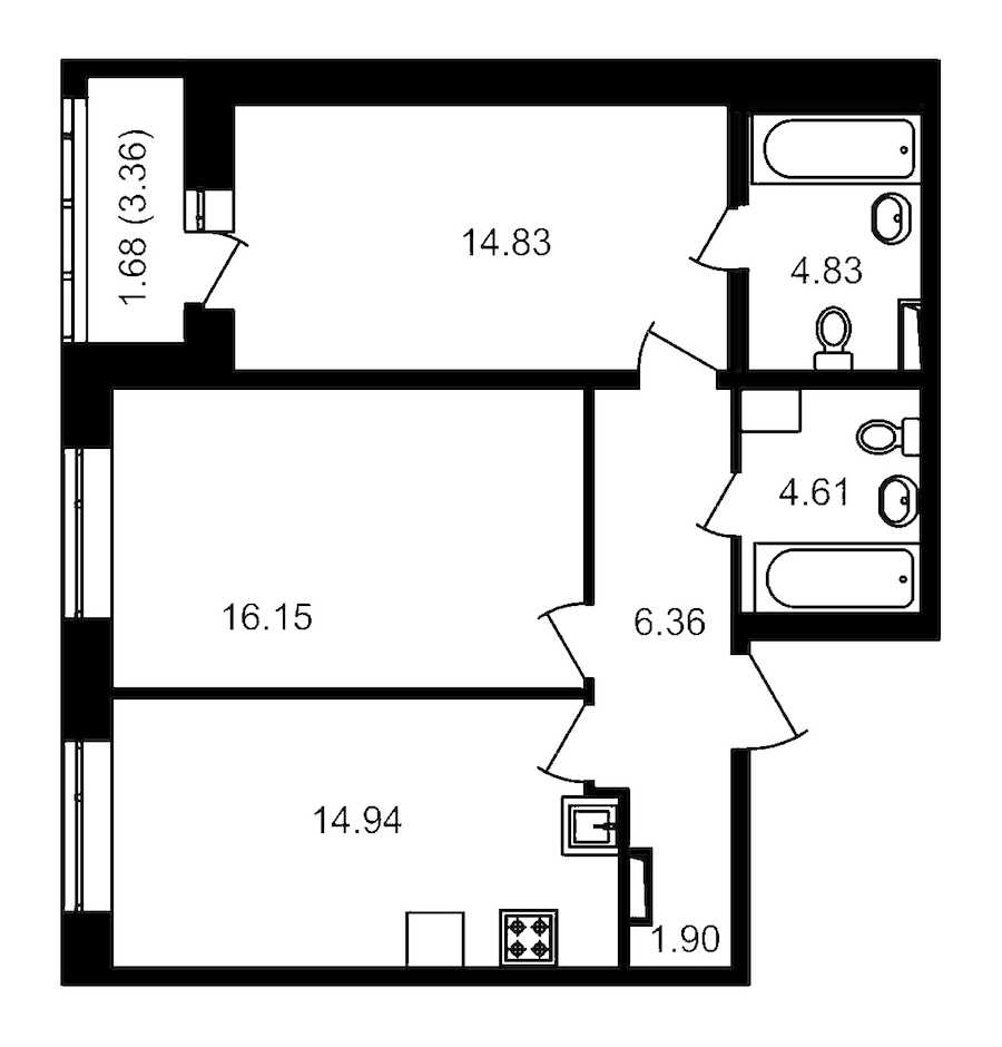 Двухкомнатная квартира в : площадь 66.98 м2 , этаж: 1 – купить в Санкт-Петербурге